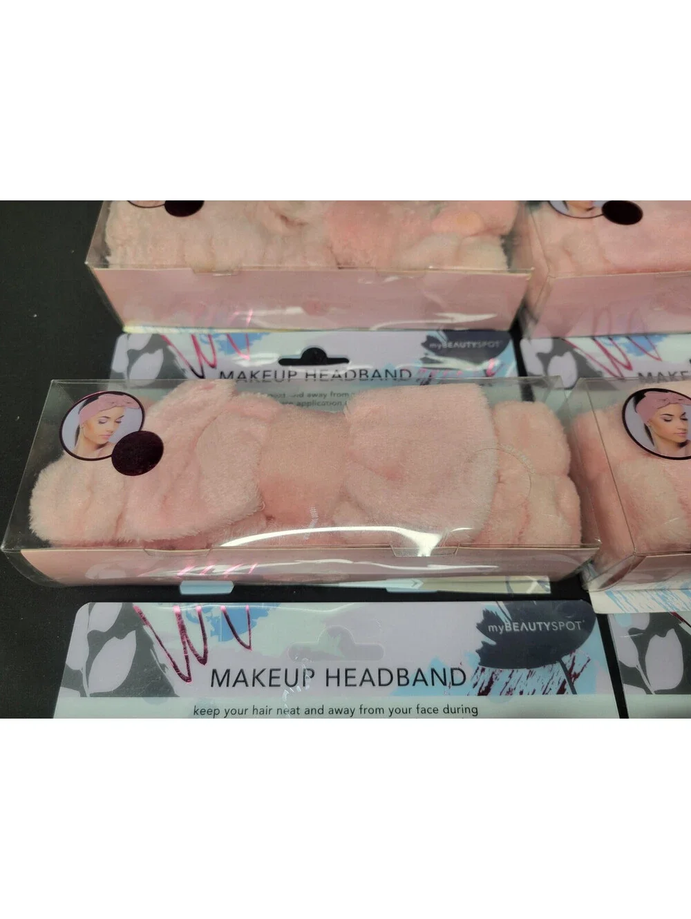 6 pack Pink Makeup Headband Soft Plush by myBEAUTYSPOT   *Distressed Packaging*